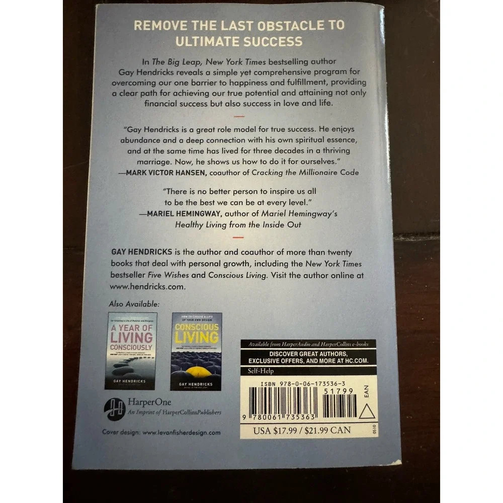 Gay Hendricks The Big Leap PB Self-Help Personal Growth Success HarperOne Eng